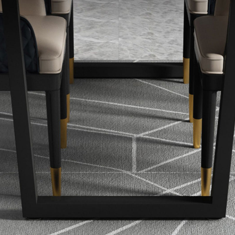 Rectangle Black Base Dining Table Modern Stone Double Pedestal Table Clearhalo 'Dining Tables & Seating' 'Dining Tables' 'dining_table' 'furn' 'furn_dining_table' 'Furniture' 'Kitchen & Dining Furniture' 5681758