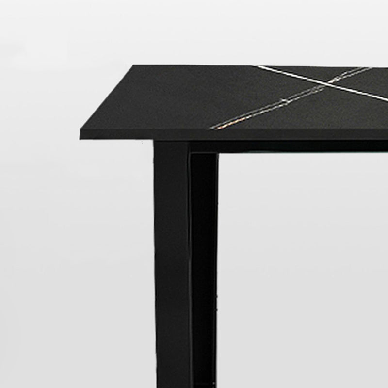 Rectangle Black Base Dining Table Modern Stone Double Pedestal Table Clearhalo 'Dining Tables & Seating' 'Dining Tables' 'dining_table' 'furn' 'furn_dining_table' 'Furniture' 'Kitchen & Dining Furniture' 5681759