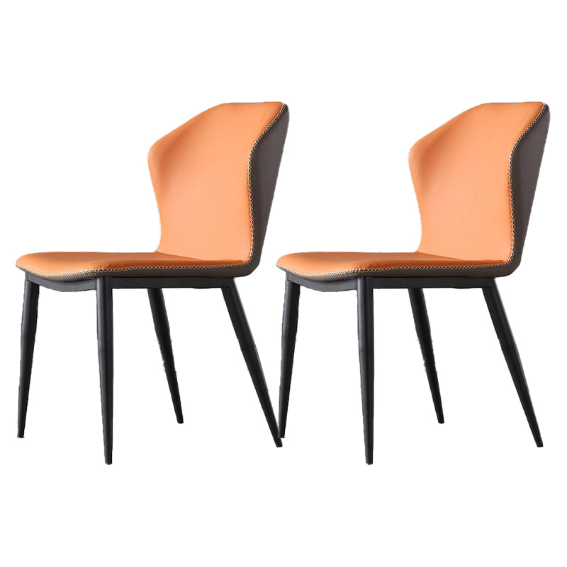 Industrial Design Wingback Armless Chairs Faux Leather Side Chair Orange 2 Piece Set Clearhalo 'Dining Chairs' 'Dining Tables & Seating' 'dining_chair' 'furn' 'furn_dining_chair' 'Furniture' 'Kitchen & Dining Furniture' 5681935