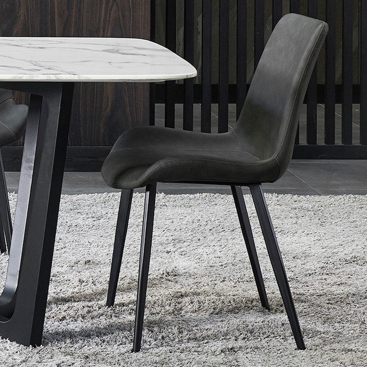 フェイクレザーダイニングチェアインダストリアルアームソリッドバックダイニングサイドチェア