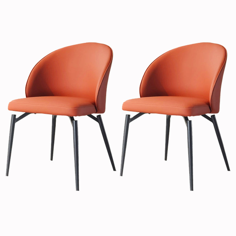 Solid Back Armless Chair Industrial Design PU Leather Dining Chairs Orange 2 Piece Set Clearhalo 'Dining Chairs' 'Dining Tables & Seating' 'dining_chair' 'furn' 'furn_dining_chair' 'Furniture' 'Kitchen & Dining Furniture' 5682204