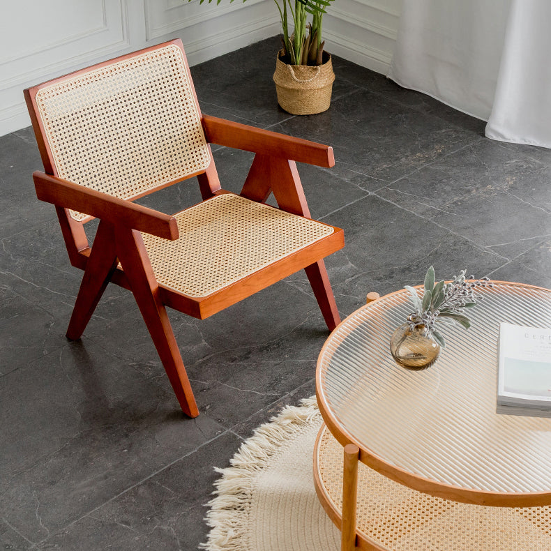 現代バルコニーウッドアームチェアマット仕上げオープンダイニングチェア