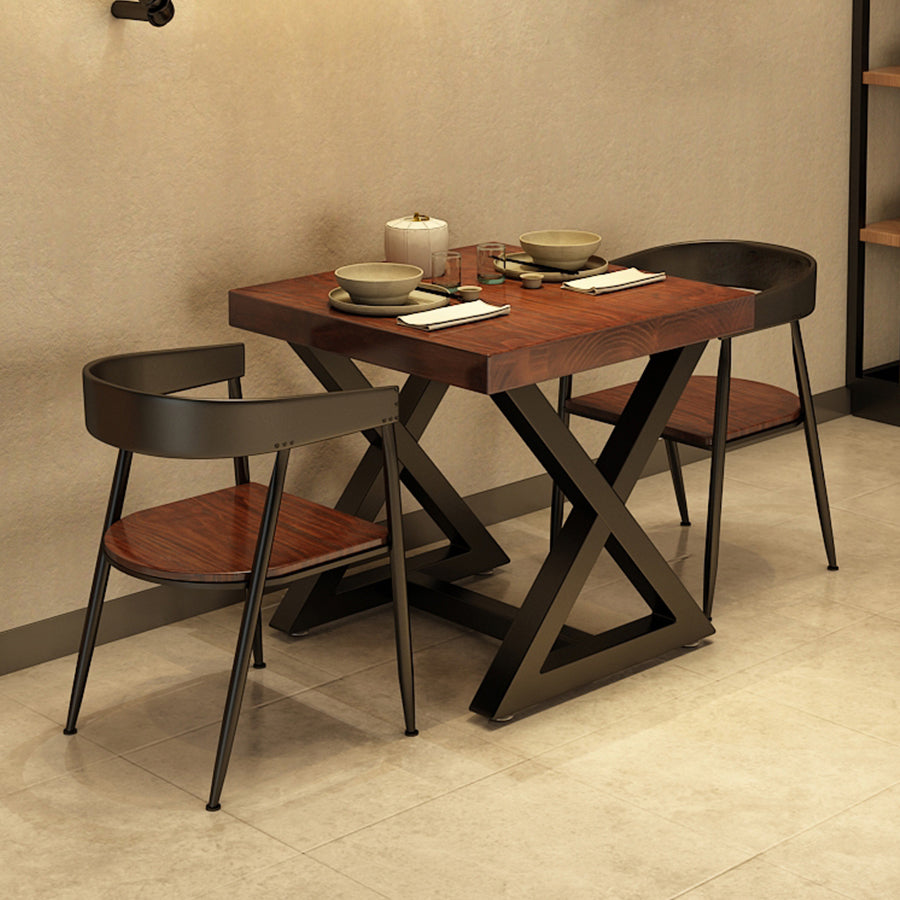 Square Wooden Dining Table Industrial Brown Top Table with Black Frame 23.6"L x 23.6"W x 29.5"H Without Chairs Clearhalo 'Dining Tables & Seating' 'Dining Tables' 'dining_table' 'furn' 'furn_dining_table' 'Furniture' 'Kitchen & Dining Furniture' 5682262