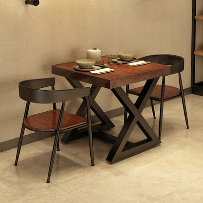 Square Wooden Dining Table Industrial Brown Top Table with Black Frame 23.6"L x 23.6"W x 29.5"H Without Chairs Clearhalo 'Dining Tables & Seating' 'Dining Tables' 'dining_table' 'furn' 'furn_dining_table' 'Furniture' 'Kitchen & Dining Furniture' 5682262