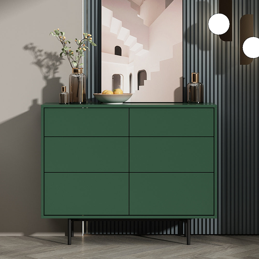 13.77" Wide Modern Accent Chest with 6 Drawers and 4 Straight Black Legs 39"L x 14"W x 31"H Green Clearhalo 'Cabinets & Chests' 'cabinets_chests' 'furn' 'furn_cabinets_chests' 'Furniture' 'Living Room Furniture' 5682656