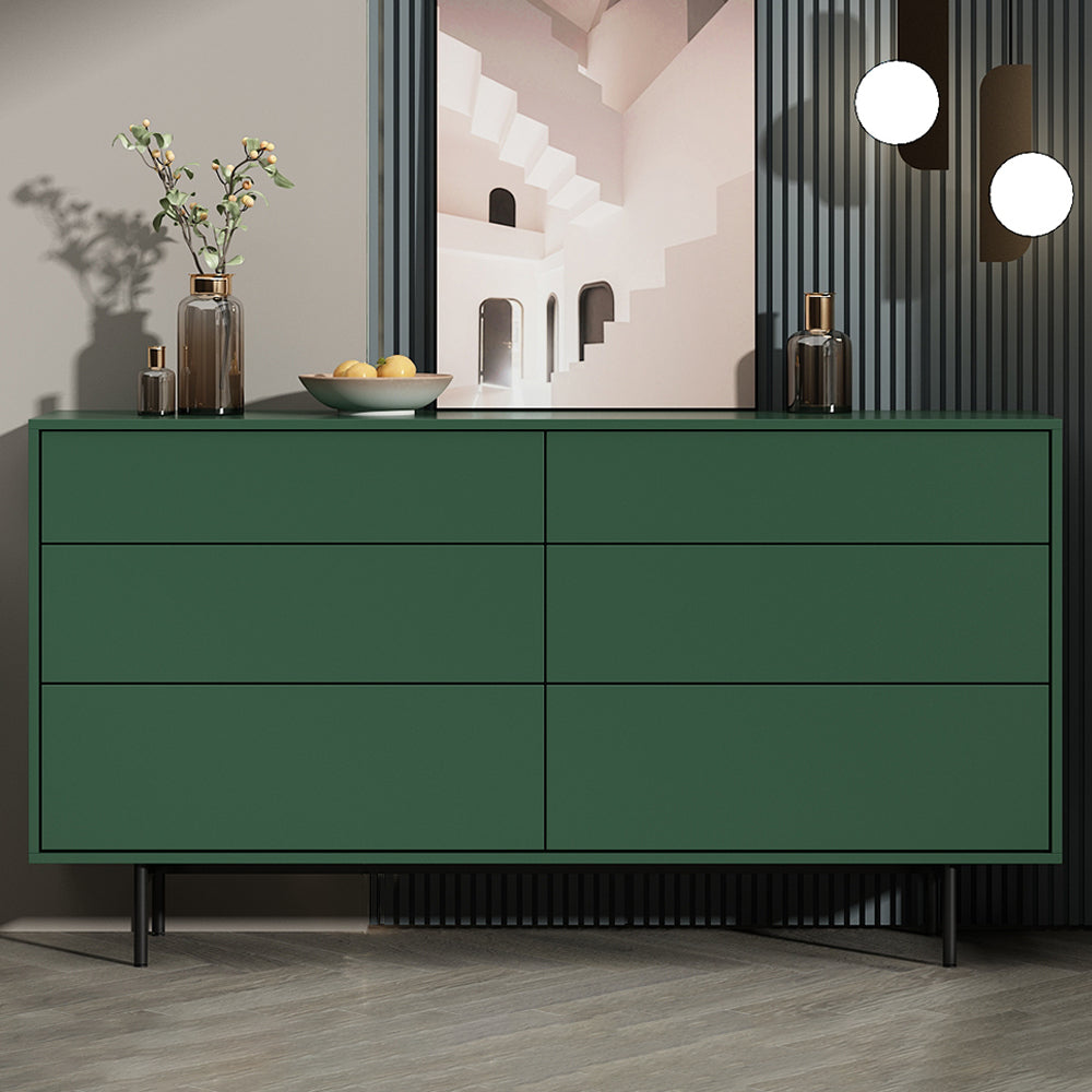 13.77" Wide Modern Accent Chest with 6 Drawers and 4 Straight Black Legs 59"L x 14"W x 31"H Green Clearhalo 'Cabinets & Chests' 'cabinets_chests' 'furn' 'furn_cabinets_chests' 'Furniture' 'Living Room Furniture' 5682660