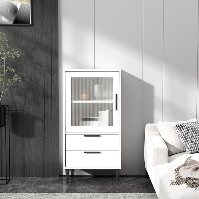 Wooden Accent Cabinet with Glass Door and 2 - Drawer 11.81" Wide Side Cabinet 20"L x 12"W x 39"H White Clearhalo 'Cabinets & Chests' 'cabinets_chests' 'furn' 'furn_cabinets_chests' 'Furniture' 'Living Room Furniture' 5682667