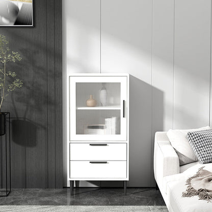 Wooden Accent Cabinet with Glass Door and 2 - Drawer 11.81" Wide Side Cabinet 20"L x 12"W x 39"H White Clearhalo 'Cabinets & Chests' 'cabinets_chests' 'furn' 'furn_cabinets_chests' 'Furniture' 'Living Room Furniture' 5682667