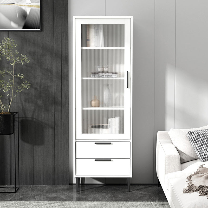 Wooden Accent Cabinet with Glass Door and 2 - Drawer 11.81" Wide Side Cabinet 20"L x 12"W x 59"H White Clearhalo 'Cabinets & Chests' 'cabinets_chests' 'furn' 'furn_cabinets_chests' 'Furniture' 'Living Room Furniture' 5682671