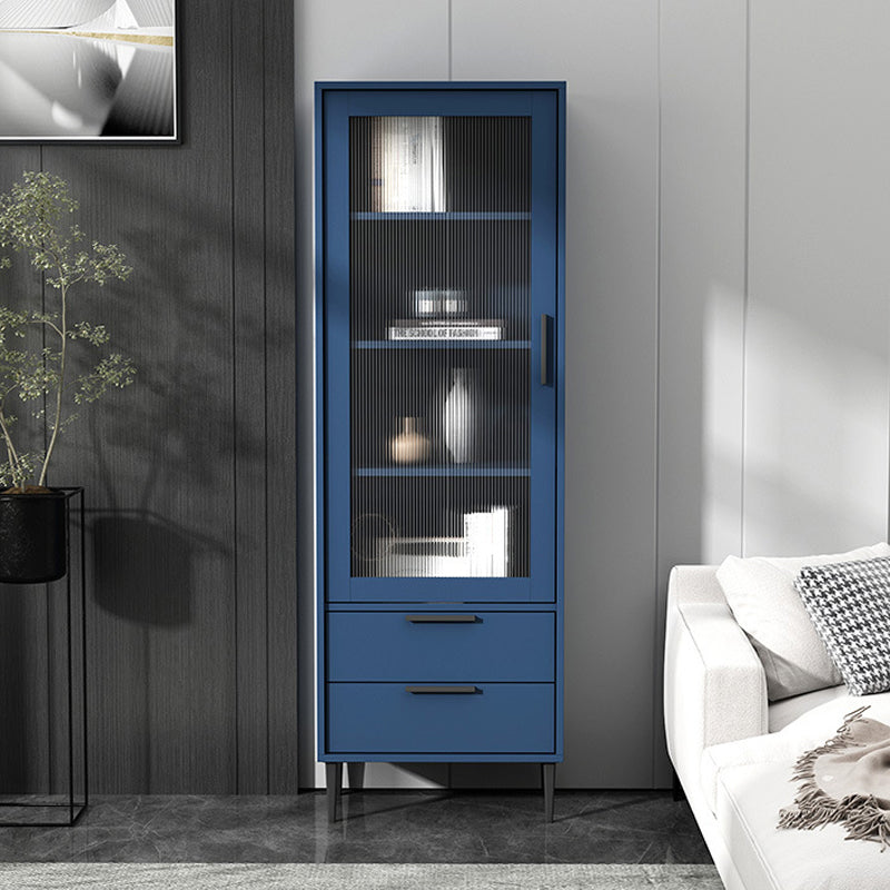 Wooden Accent Cabinet with Glass Door and 2 - Drawer 11.81" Wide Side Cabinet 20"L x 12"W x 59"H Blue Clearhalo 'Cabinets & Chests' 'cabinets_chests' 'furn' 'furn_cabinets_chests' 'Furniture' 'Living Room Furniture' 5682682