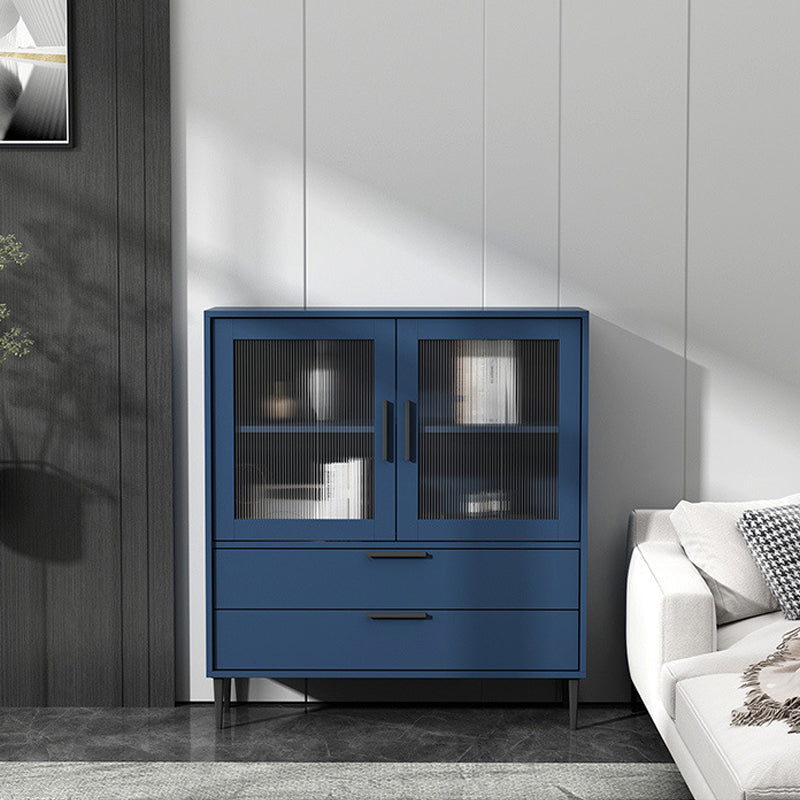 Wooden Accent Cabinet with Glass Door and 2 - Drawer 11.81" Wide Side Cabinet 31.5"L x 11.8"W x 39.4"H Blue Clearhalo 'Cabinets & Chests' 'cabinets_chests' 'furn' 'furn_cabinets_chests' 'Furniture' 'Living Room Furniture' 5682684