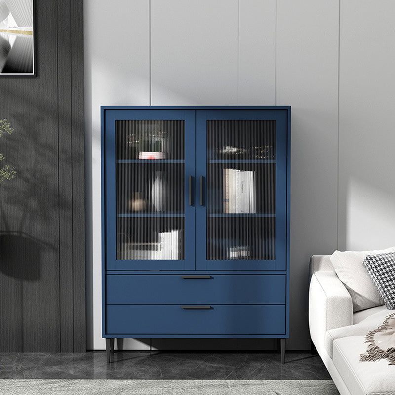 Wooden Accent Cabinet with Glass Door and 2 - Drawer 11.81" Wide Side Cabinet 31.5"L x 11.8"W x 49.2"H Blue Clearhalo 'Cabinets & Chests' 'cabinets_chests' 'furn' 'furn_cabinets_chests' 'Furniture' 'Living Room Furniture' 5682686