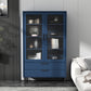 Wooden Accent Cabinet with Glass Door and 2 - Drawer 11.81" Wide Side Cabinet 31.5"L x 11.8"W x 59.1"H Blue Clearhalo 'Cabinets & Chests' 'cabinets_chests' 'furn' 'furn_cabinets_chests' 'Furniture' 'Living Room Furniture' 5682688
