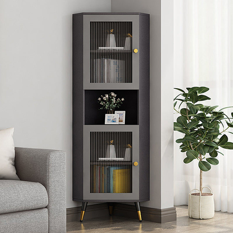 Contemporary Storage Cabinet with 3 Shelves and Glass Paned Triangle Cabinet Grey Clearhalo 'Cabinets & Chests' 'cabinets_chests' 'furn' 'furn_cabinets_chests' 'Furniture' 'Living Room Furniture' 5682856