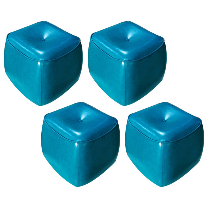 Contemporary Rectangle Shape Pouf PU Leather Upholstered Ottoman Lake Blue 4 Piece Set Clearhalo 'furn' 'furn_ottomans_poufs' 'Furniture' 'Living Room Furniture' 'Ottomans & Poufs' 'ottomans_poufs' 5683278