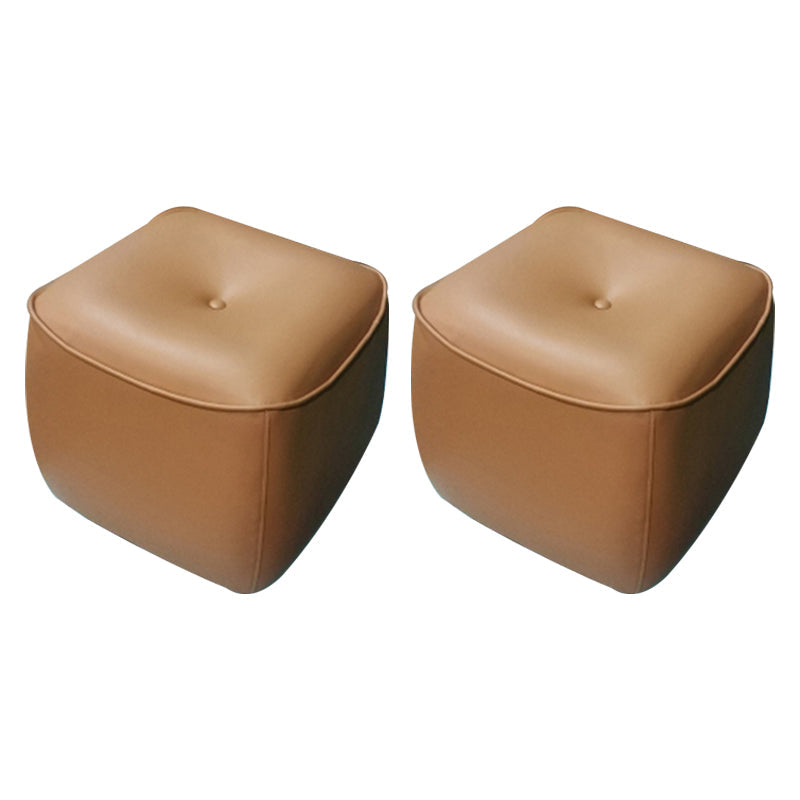Contemporary Rectangle Shape Pouf PU Leather Upholstered Ottoman Light Brown 2 Piece Set Clearhalo 'furn' 'furn_ottomans_poufs' 'Furniture' 'Living Room Furniture' 'Ottomans & Poufs' 'ottomans_poufs' 5683320