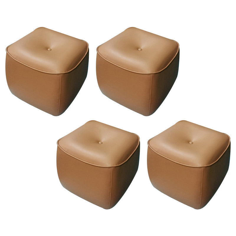 Contemporary Rectangle Shape Pouf PU Leather Upholstered Ottoman Light Brown 4 Piece Set Clearhalo 'furn' 'furn_ottomans_poufs' 'Furniture' 'Living Room Furniture' 'Ottomans & Poufs' 'ottomans_poufs' 5683321
