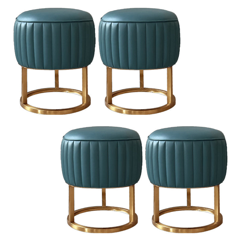 Glam Faux Leather Upholstered Standard Ottoman Round Shape Pouf