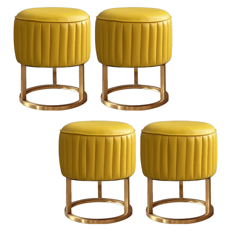 Glam Faux Leather Upholstered Standard Ottoman Round Shape Pouf