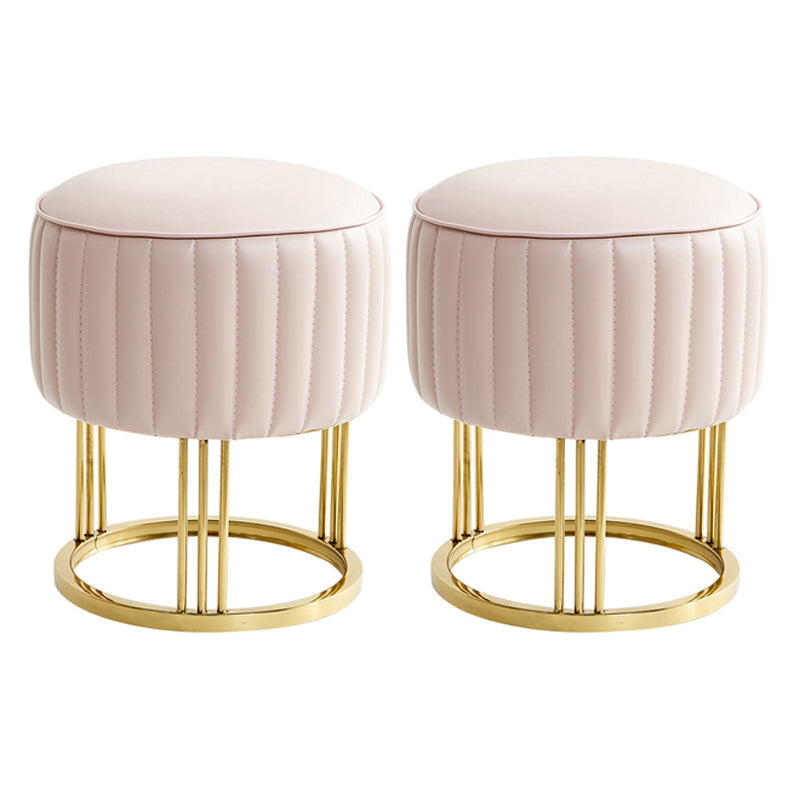 14" Wide Faux Leather Upholstered Ottoman Glam Round Shape Pouf