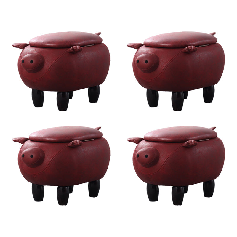 Contemporary Standard Ottoman Specialty Faux Leather Upholstered Pouf Red 4 Piece Set Storage Included Clearhalo 'furn' 'furn_ottomans_poufs' 'Furniture' 'Living Room Furniture' 'Ottomans & Poufs' 'ottomans_poufs' 5683564