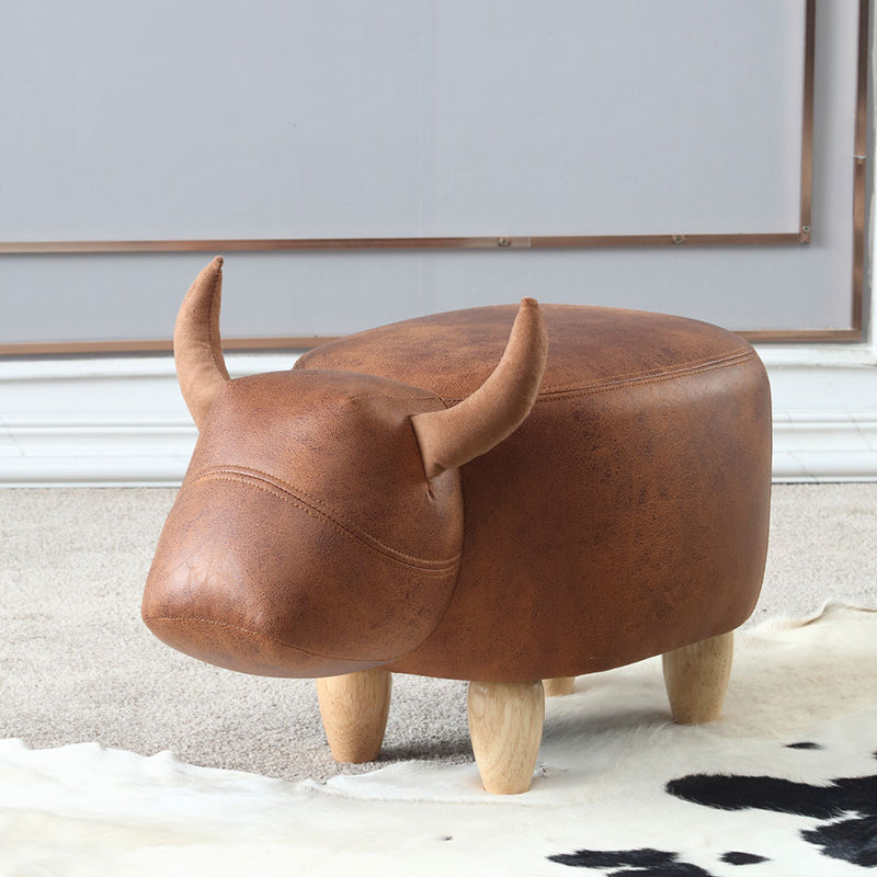 Contemporary Standard Ottoman with Upholstered Faux Leather Top Pouf Brown 1 Piece Storage Not Included Clearhalo 'furn' 'furn_ottomans_poufs' 'Furniture' 'Living Room Furniture' 'Ottomans & Poufs' 'ottomans_poufs' 5683706