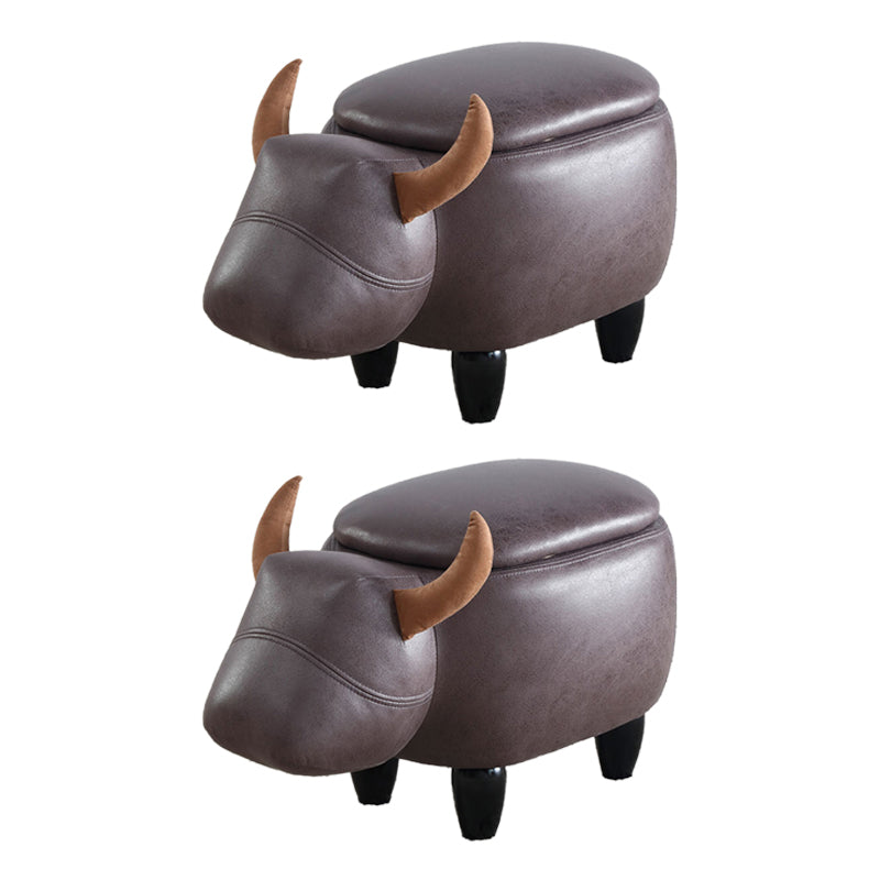 Contemporary Standard Ottoman with Upholstered Faux Leather Top Pouf Dark Gray-Black 2 Piece Set Storage Included Clearhalo 'furn' 'furn_ottomans_poufs' 'Furniture' 'Living Room Furniture' 'Ottomans & Poufs' 'ottomans_poufs' 5683725