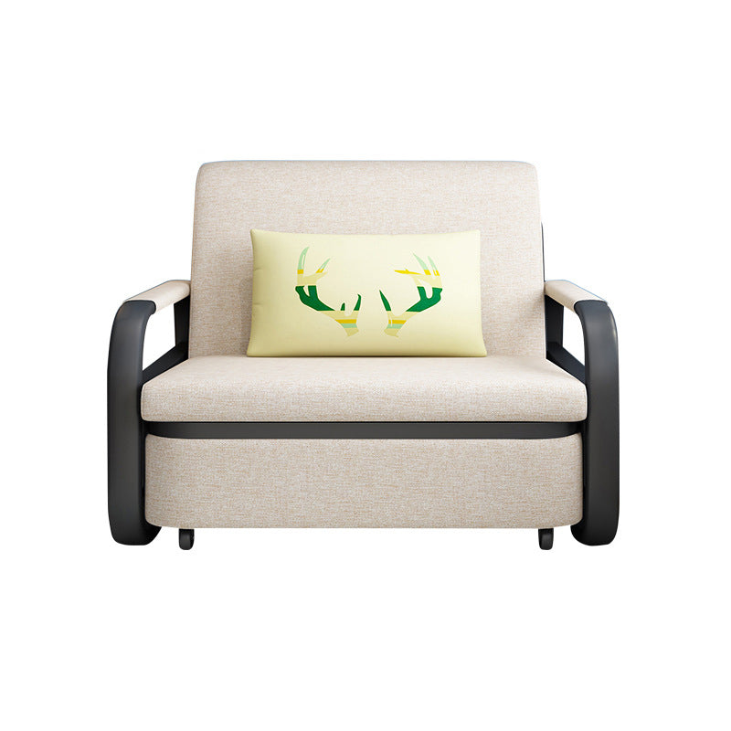 Linen Square Arm Sofa Bed 35.43" Wide Contemporary Convertible Sofa Off-White Clearhalo 'furn' 'furn_sofas' 'Furniture' 'Living Room Furniture' 'Sofa' 'sofas' 5683753