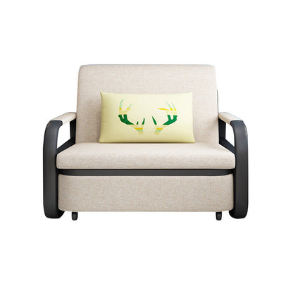 Linen Square Arm Sofa Bed 35.43" Wide Contemporary Convertible Sofa Off-White Clearhalo 'furn' 'furn_sofas' 'Furniture' 'Living Room Furniture' 'Sofa' 'sofas' 5683753