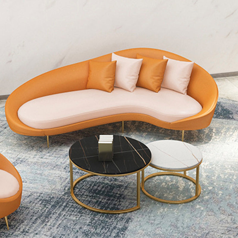 Faux Leather Curved Sofa with Slopped Arm for Living Room in Orange Clearhalo 'furn' 'furn_sofas' 'Furniture' 'Living Room Furniture' 'Sofa' 'sofas' 5683791