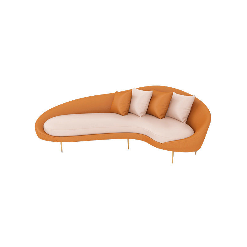 Faux Leather Curved Sofa with Slopped Arm for Living Room in Orange 90.5"L x 38"W x 33.5"H Clearhalo 'furn' 'furn_sofas' 'Furniture' 'Living Room Furniture' 'Sofa' 'sofas' 5683795
