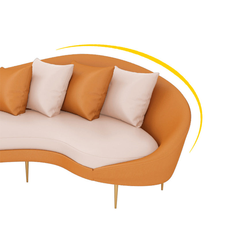 Faux Leather Curved Sofa with Slopped Arm for Living Room in Orange Clearhalo 'furn' 'furn_sofas' 'Furniture' 'Living Room Furniture' 'Sofa' 'sofas' 5683797