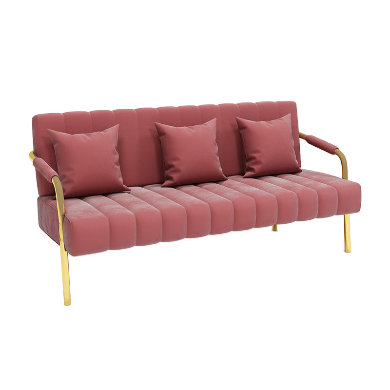 Velvet 3-seater Sofa with 3 Pillows Square  Arm for Apartment