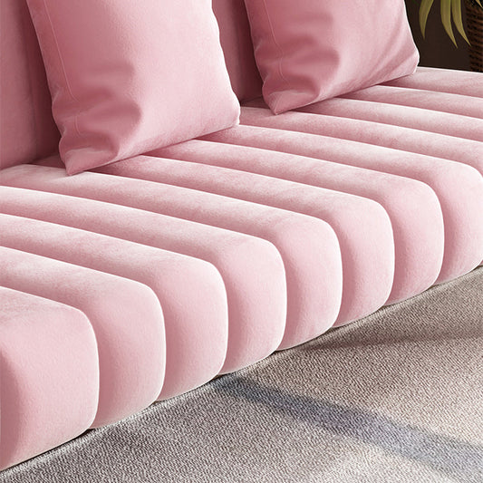 Velvet 3-seater Sofa with 3 Pillows Square  Arm for Apartment