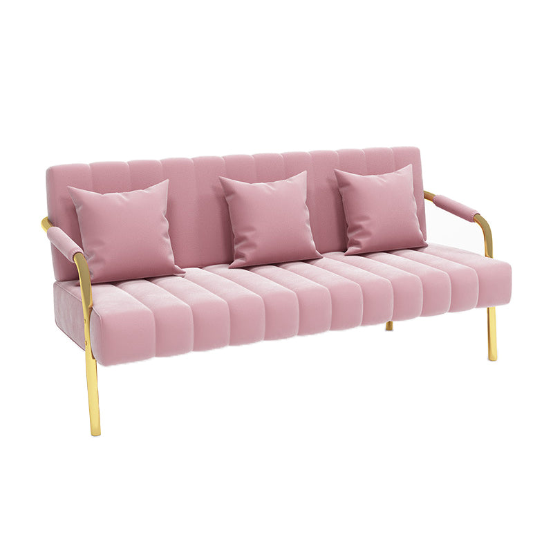 Velvet 3-seater Sofa with 3 Pillows Square  Arm for Apartment