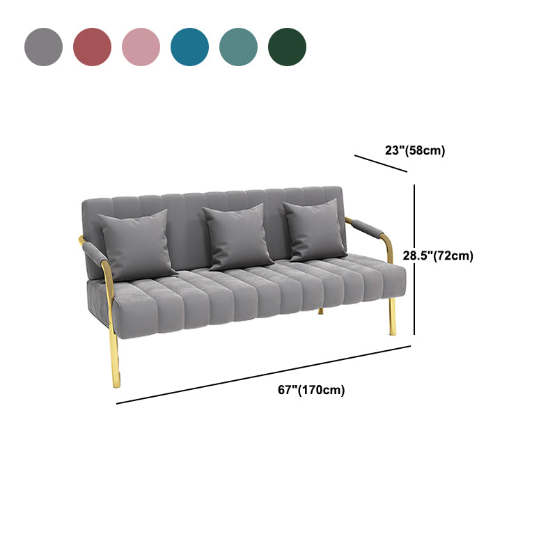 Velvet 3-seater Sofa with 3 Pillows Square  Arm for Apartment