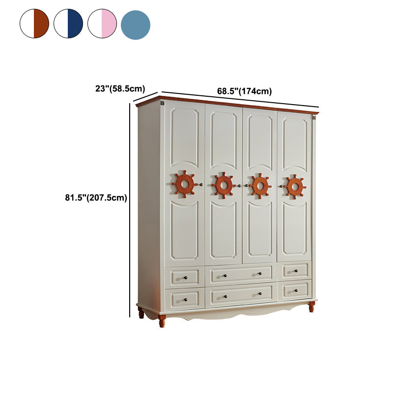 Coastal gemanipuleerde houten armoire voor slaapkamer matte afwerking kast met scharnierende deur