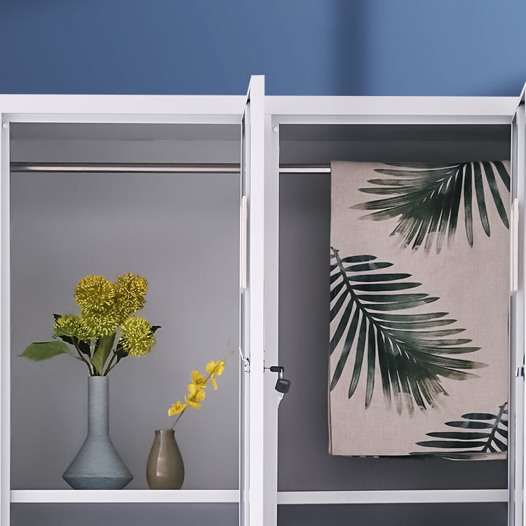 White Steel Wardrobe Cabinet Contemporary Style Wardrobe Armoire