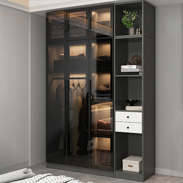 Black Glass Wardrobe Armoire Modern Style Wardrobe for Bedroom