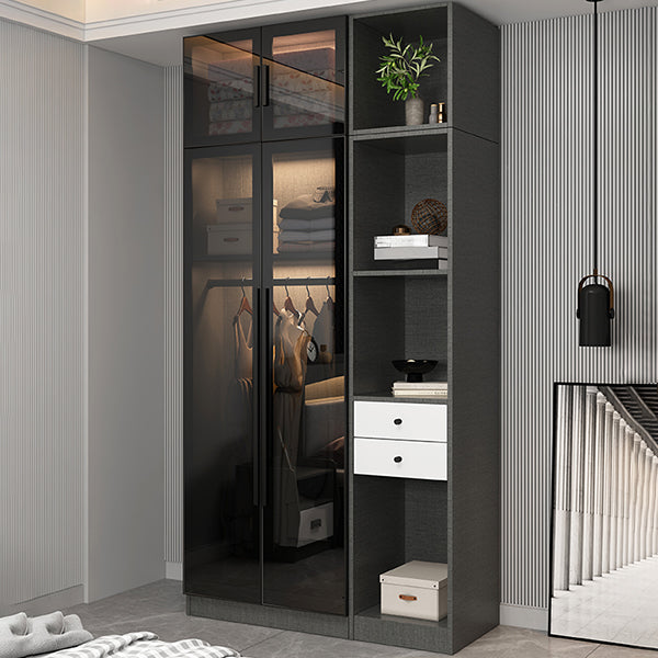 Black Glass Wardrobe Armoire Modern Style Wardrobe for Bedroom