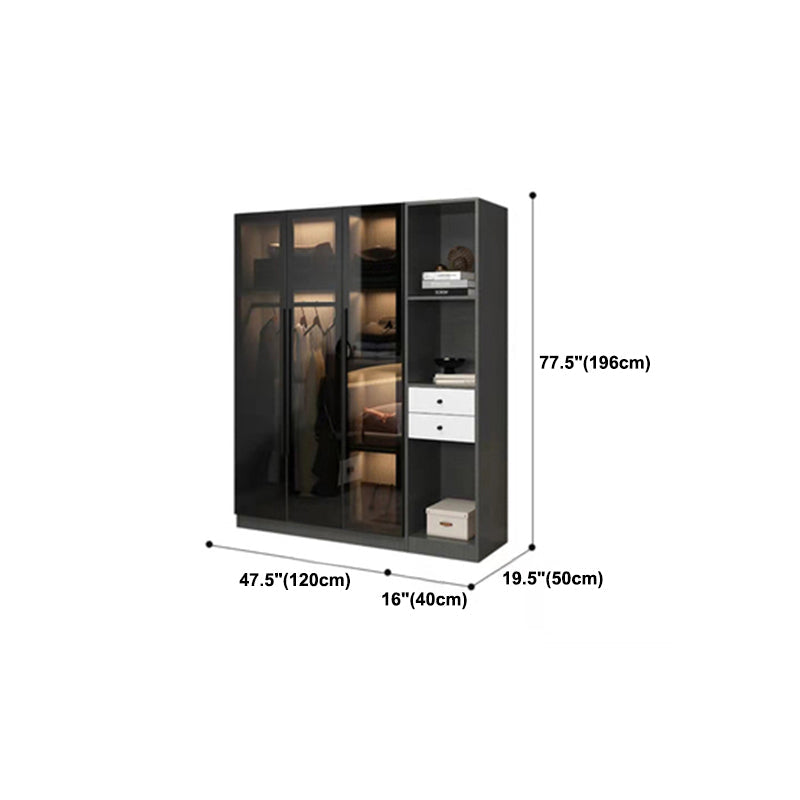 Black Glass Wardrobe Armoire Modern Style Wardrobe for Bedroom