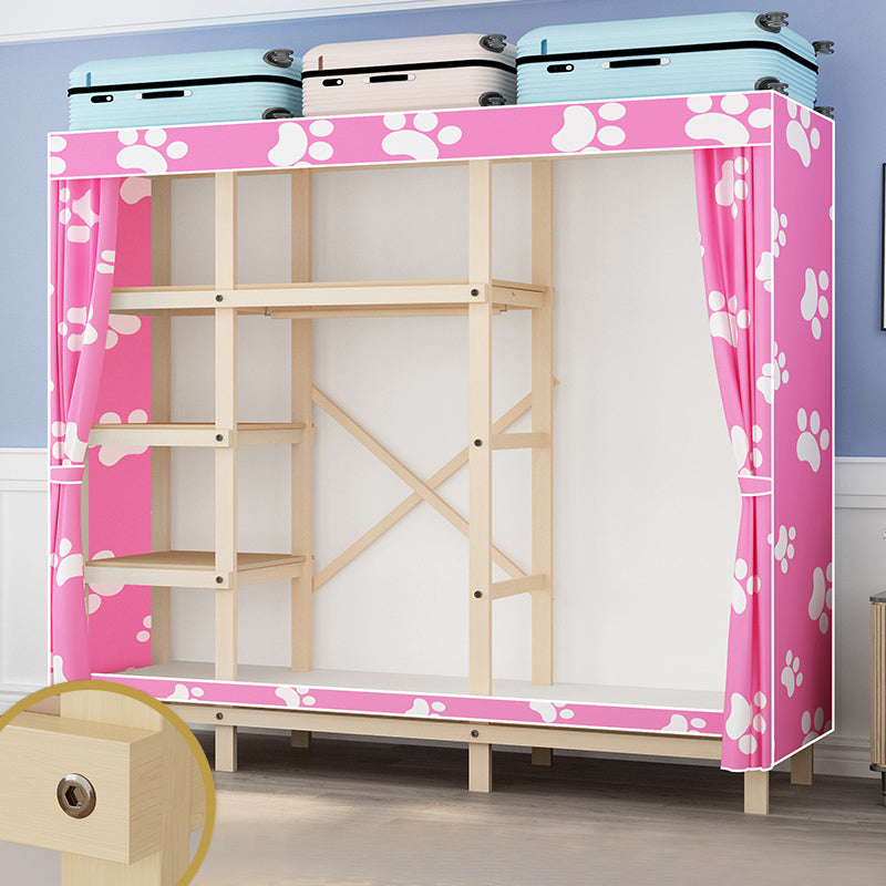 Contemporary Style Wardrobe Solid Wood 1-Door Wardrobe Closet for Bedroom 66.9"L x 17.7"W x 63.8"H Pink Clearhalo 'Armoires & Wardrobes' 'armoires_wardrobes' 'Bedroom Furniture' 'furn' 'furn_armoires_wardrobes' 'Furniture' 5686500