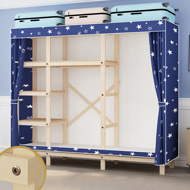 Contemporary Style Wardrobe Solid Wood 1-Door Wardrobe Closet for Bedroom 66.9"L x 17.7"W x 63.8"H Blue Clearhalo 'Armoires & Wardrobes' 'armoires_wardrobes' 'Bedroom Furniture' 'furn' 'furn_armoires_wardrobes' 'Furniture' 5686502
