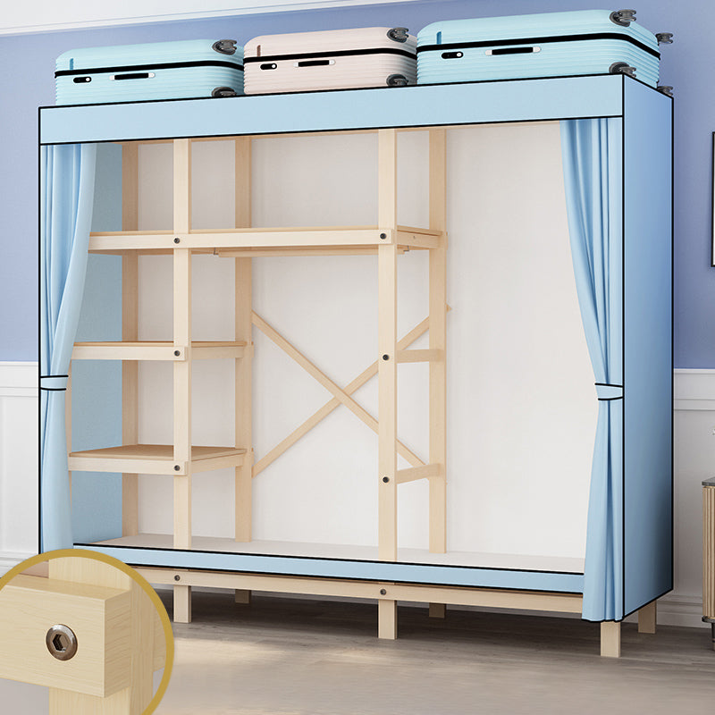 Contemporary Style Wardrobe Solid Wood 1-Door Wardrobe Closet for Bedroom 66.9"L x 17.7"W x 63.8"H Lake Blue Clearhalo 'Armoires & Wardrobes' 'armoires_wardrobes' 'Bedroom Furniture' 'furn' 'furn_armoires_wardrobes' 'Furniture' 5686507