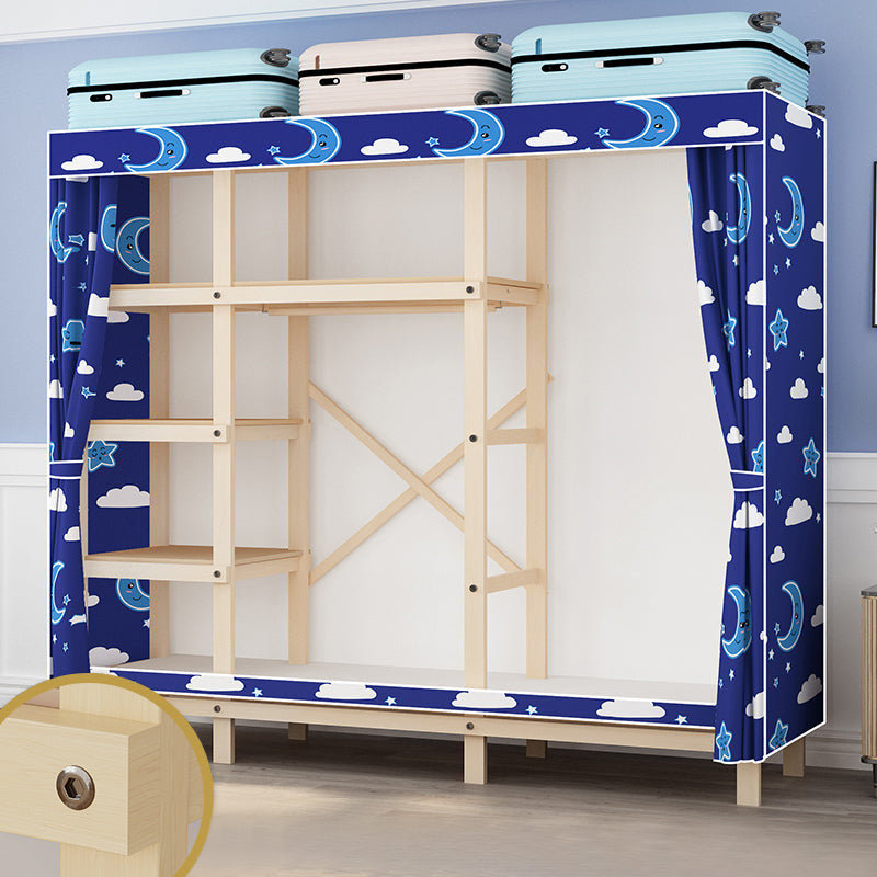 Contemporary Style Wardrobe Solid Wood 1-Door Wardrobe Closet for Bedroom 66.9"L x 17.7"W x 63.8"H Dark Blue Clearhalo 'Armoires & Wardrobes' 'armoires_wardrobes' 'Bedroom Furniture' 'furn' 'furn_armoires_wardrobes' 'Furniture' 5686509