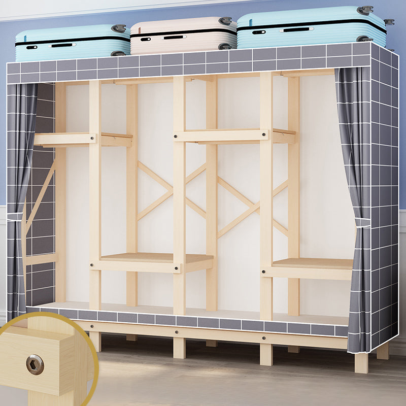 Contemporary Style Wardrobe Solid Wood 1-Door Wardrobe Closet for Bedroom 78.7"L x 17.7"W x 63.8"H Grey Clearhalo 'Armoires & Wardrobes' 'armoires_wardrobes' 'Bedroom Furniture' 'furn' 'furn_armoires_wardrobes' 'Furniture' 5686510