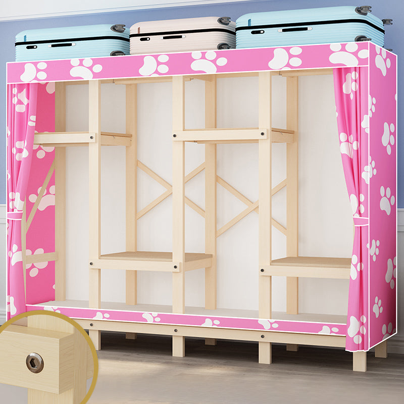 Contemporary Style Wardrobe Solid Wood 1-Door Wardrobe Closet for Bedroom 78.7"L x 17.7"W x 63.8"H Pink Clearhalo 'Armoires & Wardrobes' 'armoires_wardrobes' 'Bedroom Furniture' 'furn' 'furn_armoires_wardrobes' 'Furniture' 5686514