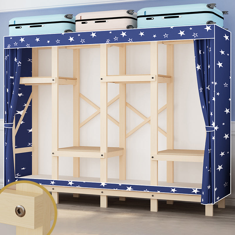 Contemporary Style Wardrobe Solid Wood 1-Door Wardrobe Closet for Bedroom 78.7"L x 17.7"W x 63.8"H Blue Clearhalo 'Armoires & Wardrobes' 'armoires_wardrobes' 'Bedroom Furniture' 'furn' 'furn_armoires_wardrobes' 'Furniture' 5686516
