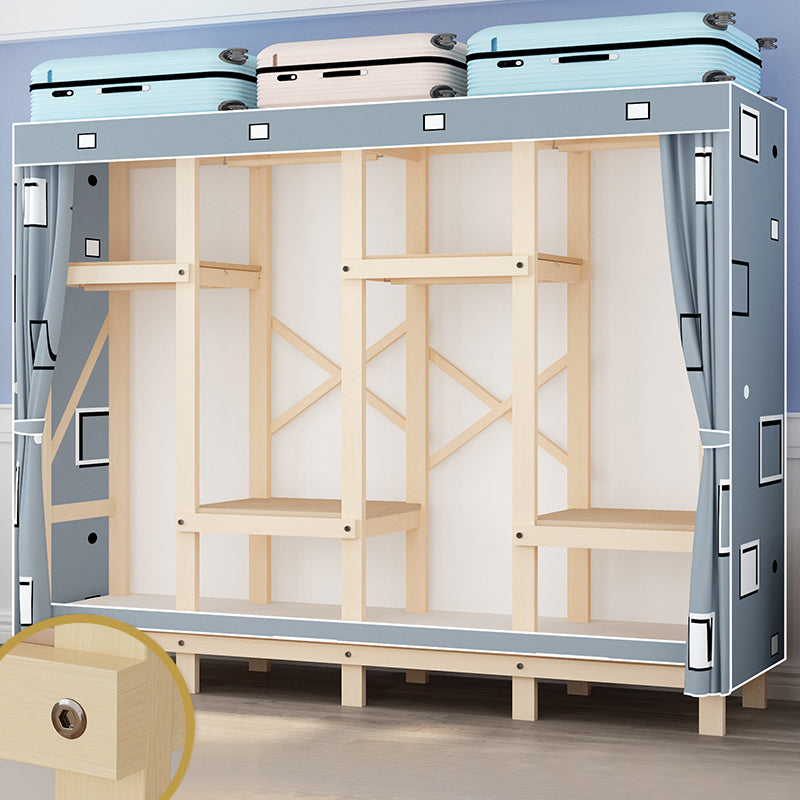 Contemporary Style Wardrobe Solid Wood 1-Door Wardrobe Closet for Bedroom 78.7"L x 17.7"W x 63.8"H Light Blue Clearhalo 'Armoires & Wardrobes' 'armoires_wardrobes' 'Bedroom Furniture' 'furn' 'furn_armoires_wardrobes' 'Furniture' 5686517