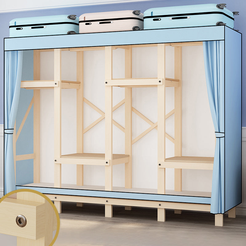 Contemporary Style Wardrobe Solid Wood 1-Door Wardrobe Closet for Bedroom 78.7"L x 17.7"W x 63.8"H Lake Blue Clearhalo 'Armoires & Wardrobes' 'armoires_wardrobes' 'Bedroom Furniture' 'furn' 'furn_armoires_wardrobes' 'Furniture' 5686520